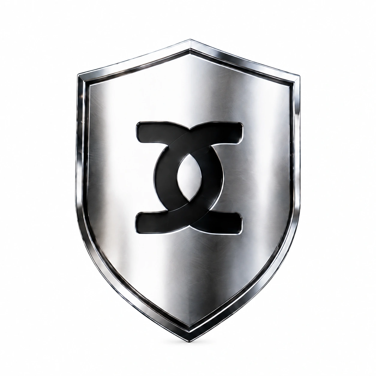 Blason métallique argenté portant le symbole Spirit Pay.